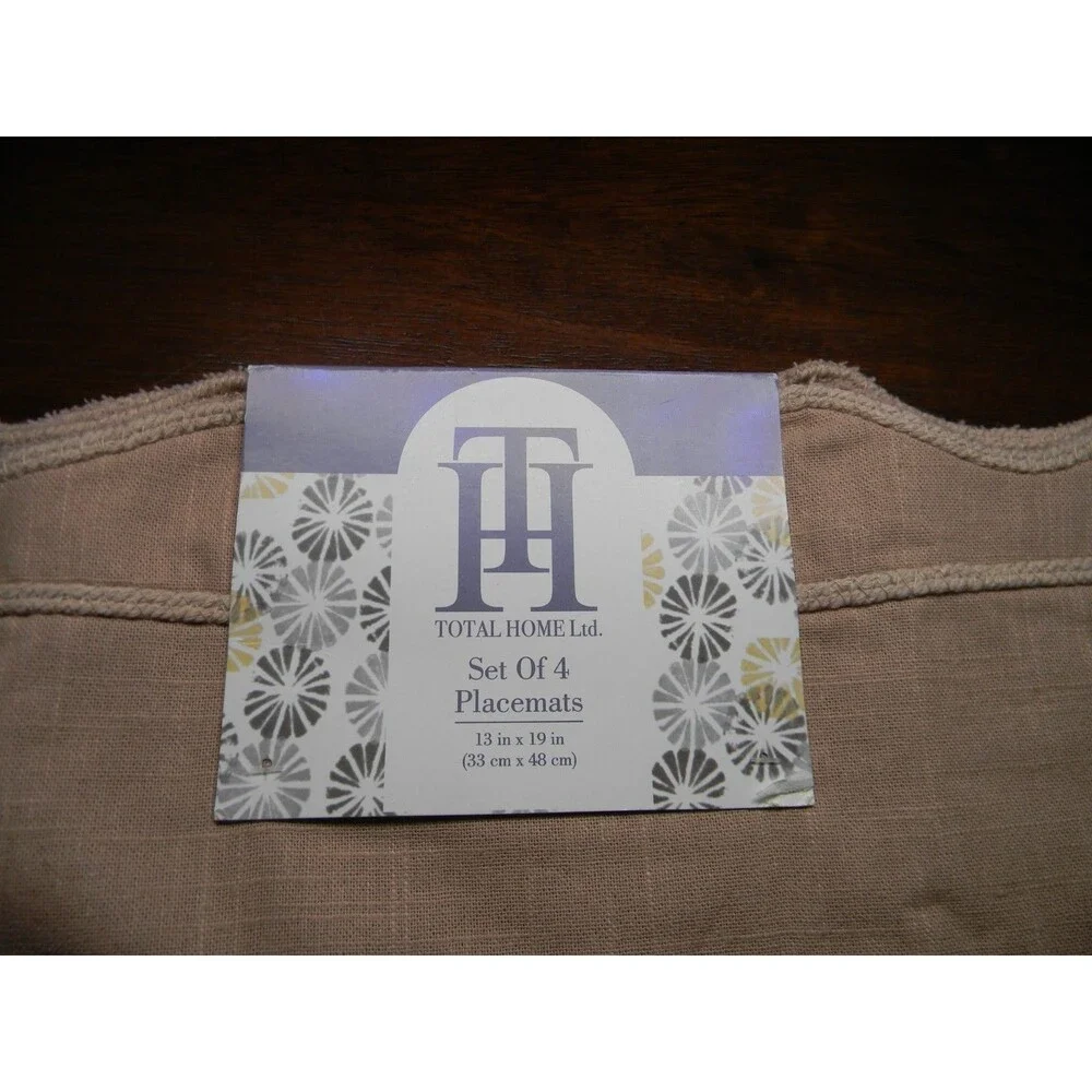 Total Home Ltd. Set of 4 Placemats 100% Cotton Machine Washable Tan Natural NWT
